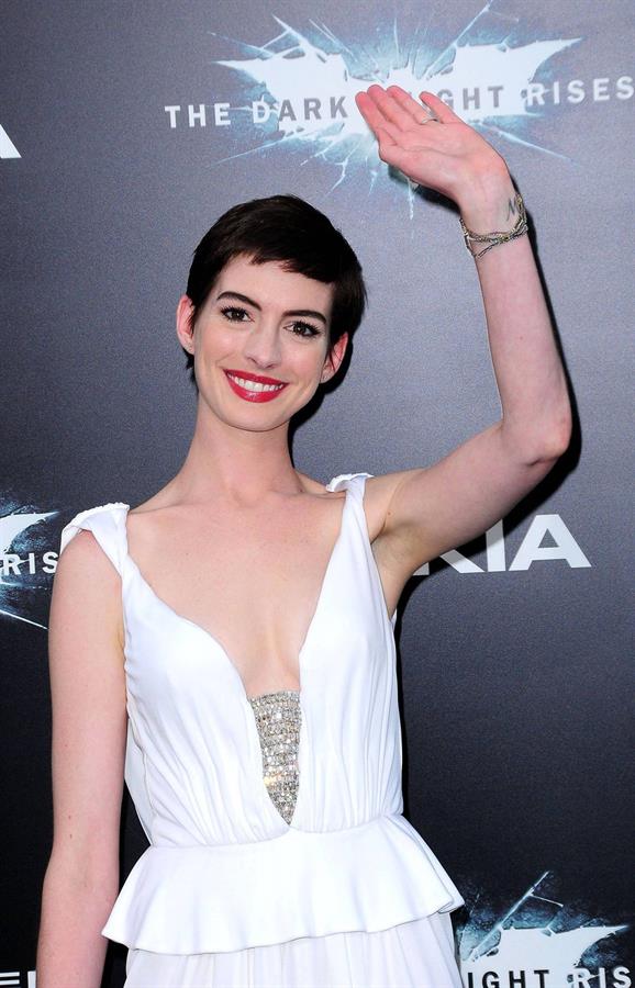 Anne Hathaway attending the Dark Knight Rises premiere in New York on July 15, 2012