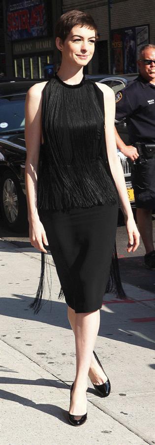 Anne Hathaway at Late Show with David Letterman in New York on July 11, 2012
