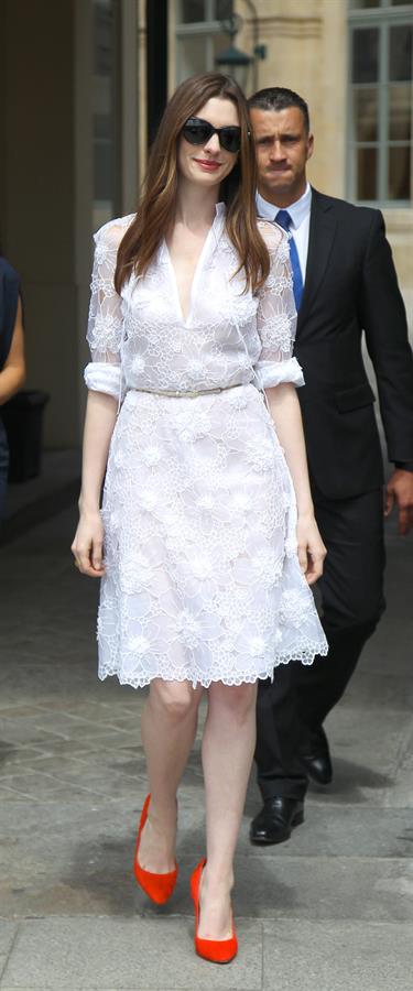 Anne Hathaway Givenchy private show for Anne Hathaway then visiting Chopard Jewelry in Paris on July 6, 2011