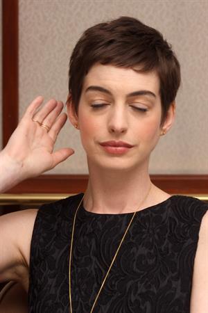 Anne Hathaway the Dark Knight Rises press conference portraits in Beverly Hills on July 8, 2012