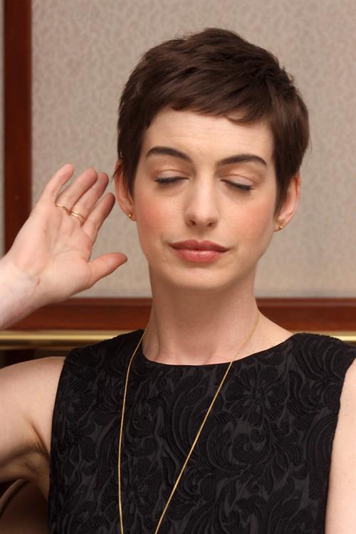 Anne Hathaway the Dark Knight Rises press conference portraits in Beverly Hills on July 8, 2012