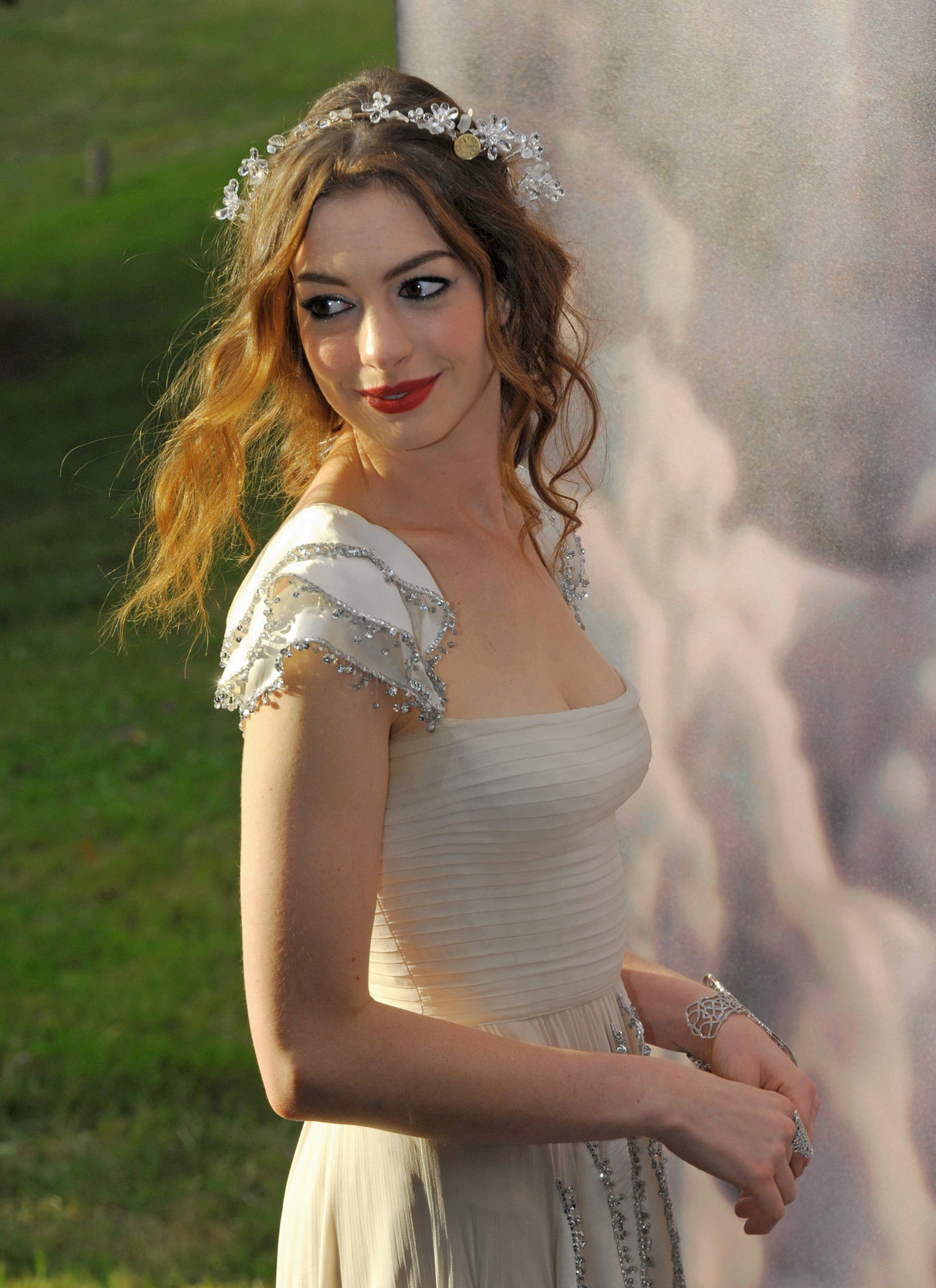 Anne Hathaway White Fairy Tale Love Ball in Paris on July 5, 2011
