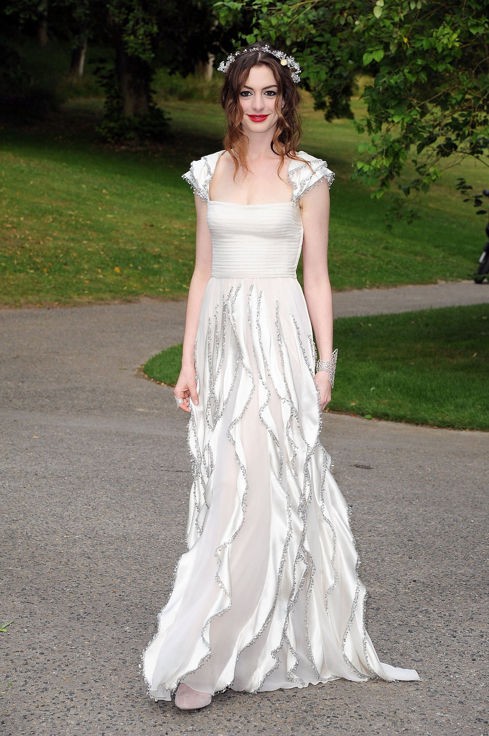 Anne Hathaway White Fairy Tale Love Ball in Paris on July 5, 2011