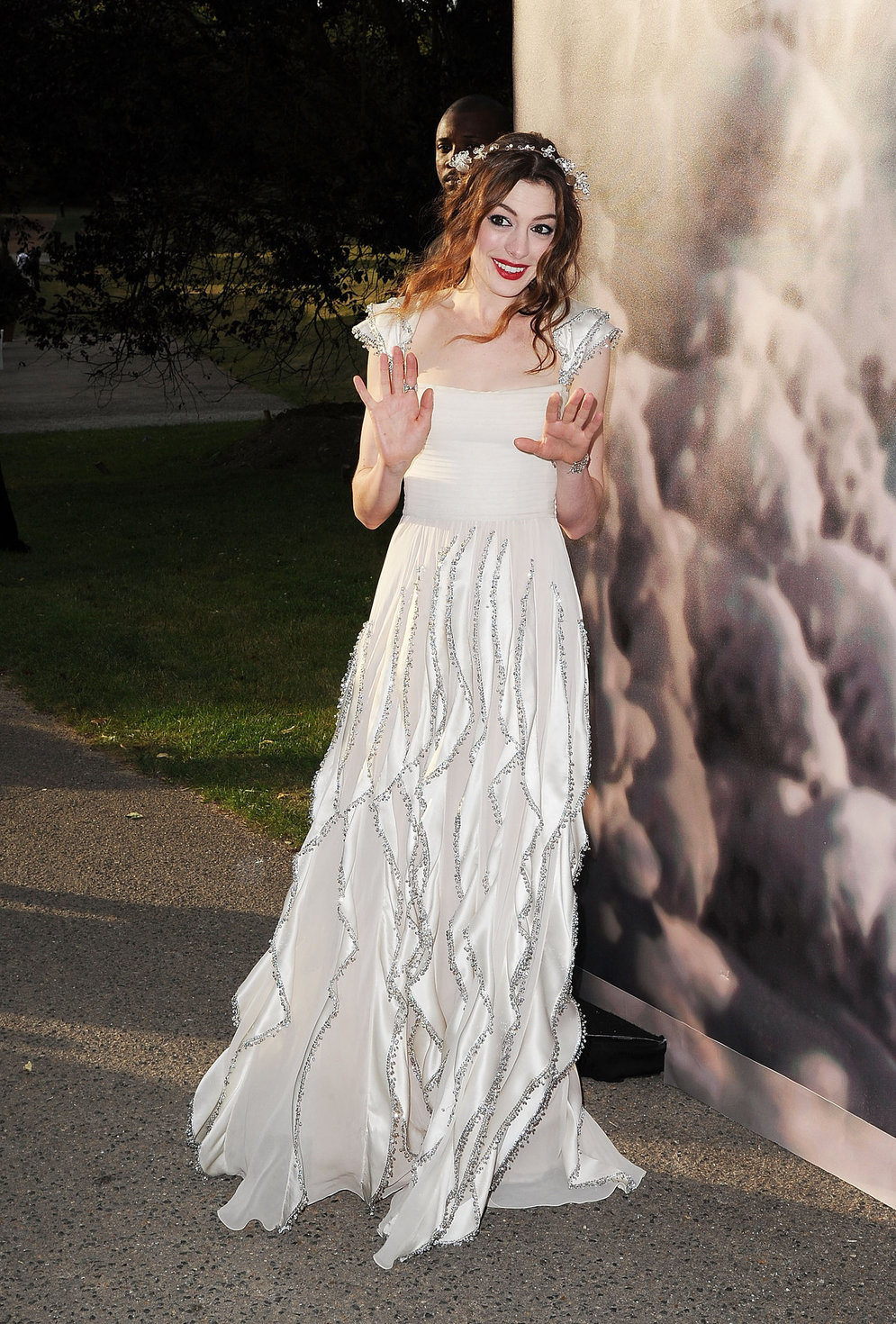Anne Hathaway White Fairy Tale Love Ball in Paris on July 5, 2011