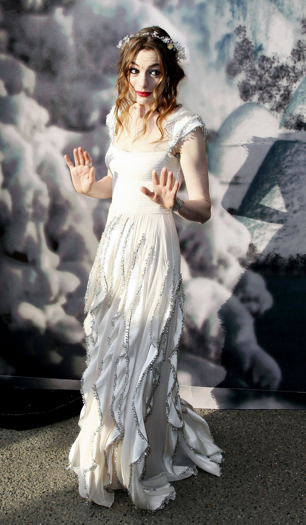 Anne Hathaway White Fairy Tale Love Ball in Paris on July 5, 2011