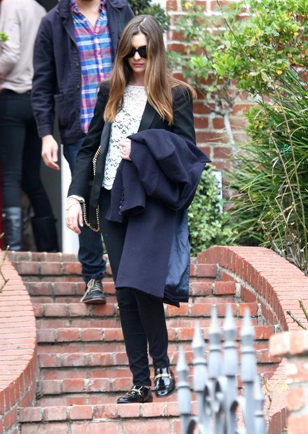 Anne Hathaway leaving a friends house in Beverly Hills on January 20, 2012