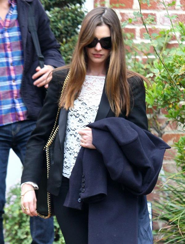 Anne Hathaway leaving a friends house in Beverly Hills on January 20, 2012