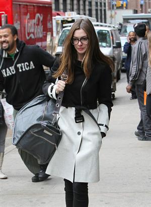 Anne Hathaway out in New York on October 26, 2011