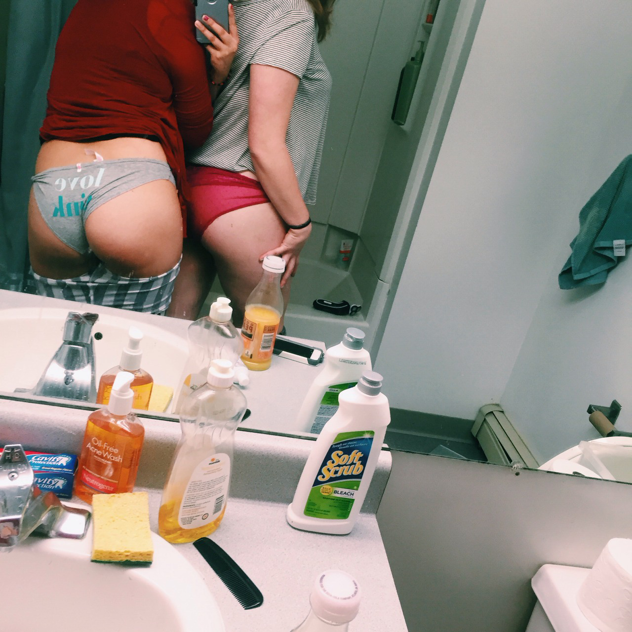 Anonymous in lingerie taking a selfie and - ass