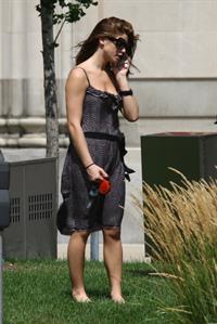 Ashley Greene walking her dog around her hotel in Detroit on July 17, 2010 