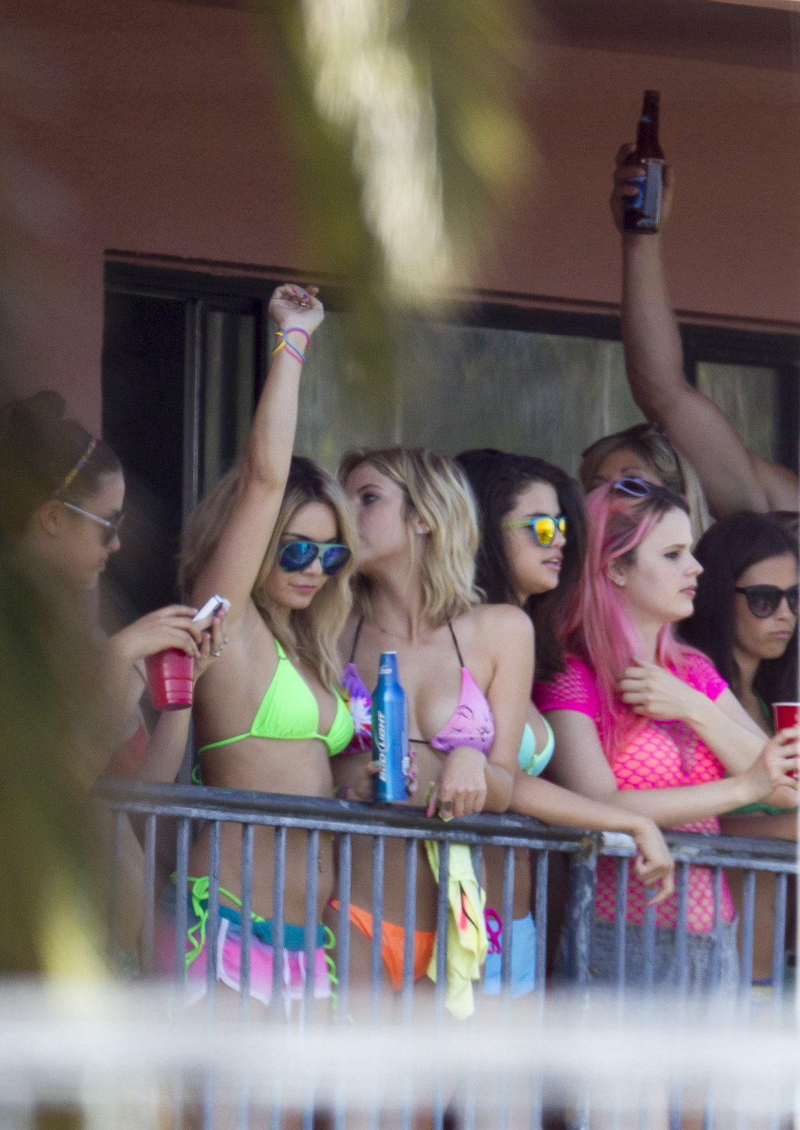 Selena Gomez, Vanessa Hudgens and Ashley Benson on the set of Spring Breakers on March 21, 2012