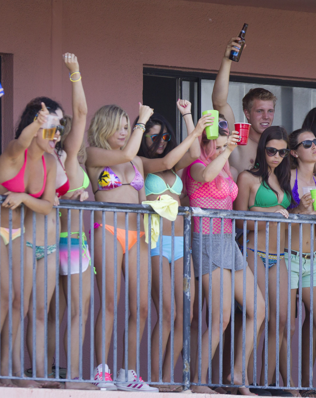 Vanessa Hudgens Bikini Pictures Selena Gomez, Vanessa Hudgens and Ashley Benson on the set of Spring Breakers on March 21, 2012