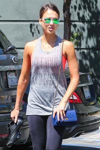 Jessica Alba in leggings outside a Soul Cycle class in Los Angeles, July 2015