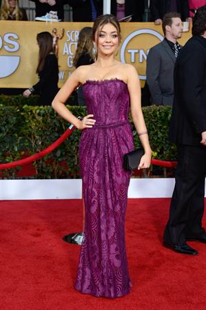 Sarah Hyland at the Screen Actors Guild Awards wearing a purple dress