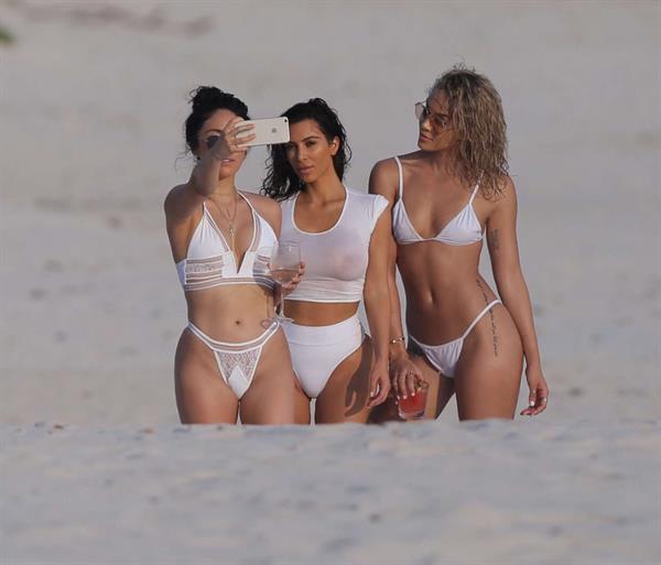 Kim Kardashian in white bikini in Mexico