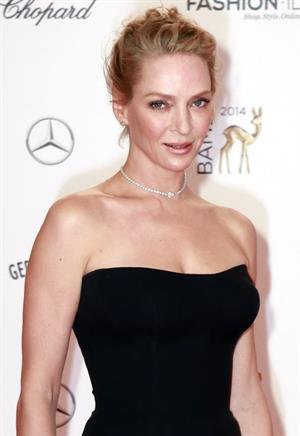 Uma Thurman in a black dress for bambi awards