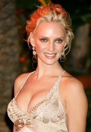 Uma Thurman in a white dress