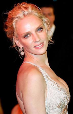 Uma Thurman in a white dress