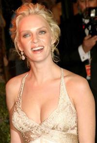 Uma Thurman in a white dress