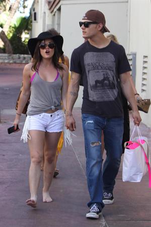 Lucy Hale and Ashley Benson photoshoot at the Bondo Bikini Shack on Miami Beach on March 24, 2012