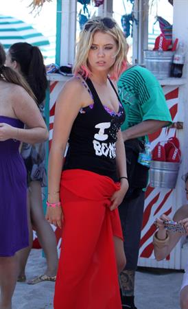 Lucy Hale and Ashley Benson photoshoot at the Bondo Bikini Shack on Miami Beach on March 24, 2012