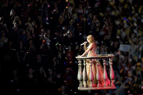 Taylor Swift and Selena Gomez performing at Madison Square Garden in New York, November 11, 2011 