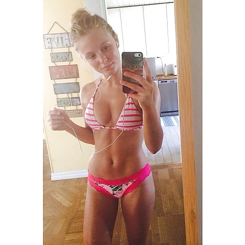 Zara Larsson in a bikini taking a selfie