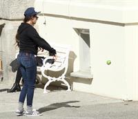 Kristen Stewart playing with a ball on the set of  Sils Maria  in Switzerland September 20, 2013  