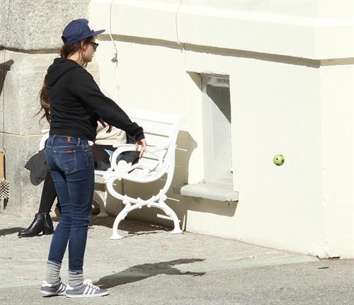 Kristen Stewart playing with a ball on the set of  Sils Maria  in Switzerland September 20, 2013  