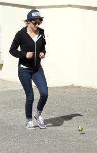 Kristen Stewart playing with a ball on the set of  Sils Maria  in Switzerland September 20, 2013  