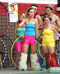 Olivia Wilde in shorts on the set of film free hugs in California July 29, 2011 