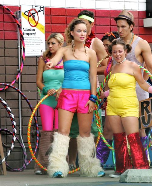 Olivia Wilde in shorts on the set of film free hugs in California July 29, 2011 