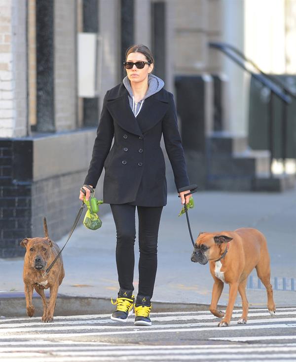 Jessica Biel Takes her two dogs for a long walk in SoHo (May 4, 2013) 