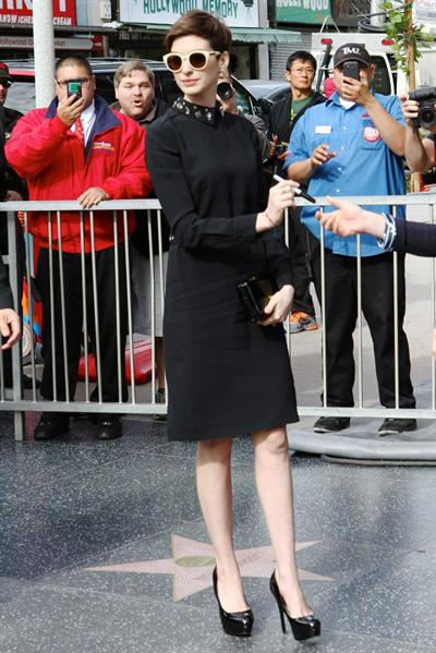 Anne Hathaway attends the Hugh Jackman Hollywood Walk Of Fame Ceremony in Hollywood December 13-2012 