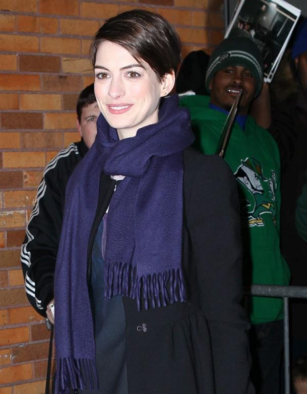 Anne Hathaway outside of The Daily Show with Jon Stewart in NYC. January 7-2013 