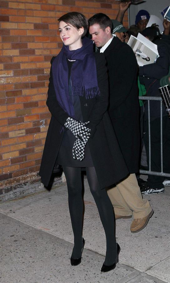 Anne Hathaway outside of The Daily Show with Jon Stewart in NYC. January 7-2013 