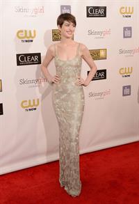 Anne Hathaway attends the Critics' Choice Movie Awards 2013 with Skinnygirl Cocktails at Barkar Hangar