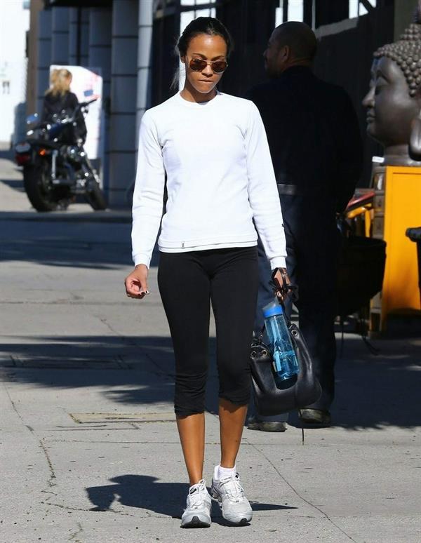 Zoe Saldana arriving at a gym in West Hollywod January 15-2013 