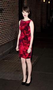 Anne Hathaway outside Ed Sullivan Theater for Letterman December 10-2012 