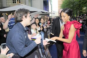 Zoe Saldana poses on the red carpet during the German premiere of the movie Star Trek April 16   
