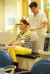 Jessica Alba at a beauty salon in New York February 14, 2012 