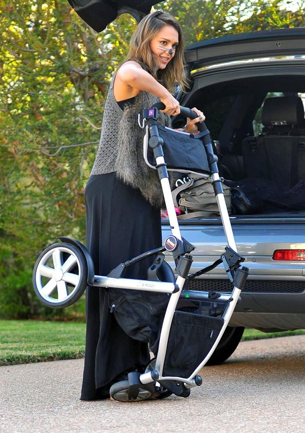 Jessica Alba heading to a Halloween party in Santa Monica on Oct 31, 2011