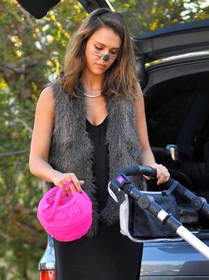 Jessica Alba heading to a Halloween party in Santa Monica on Oct 31, 2011