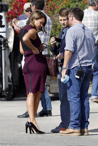 Jessica Alba “How to Make Love Like an Englishman” set candids in Los Angeles, November 4, 2013 