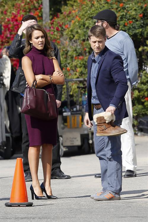 Jessica Alba “How to Make Love Like an Englishman” set candids in Los Angeles, November 4, 2013 