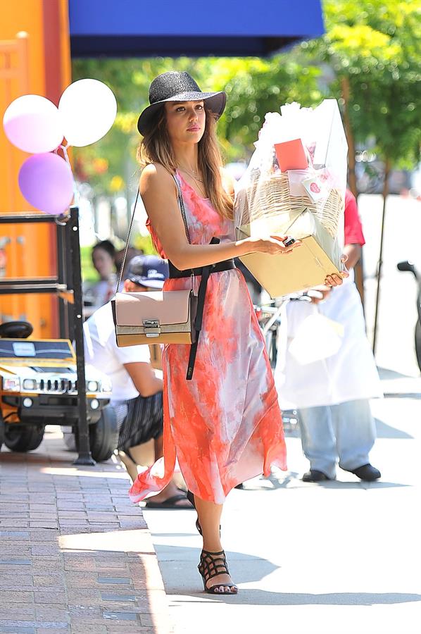 Jessica Alba shopping at Bel Bambini before heading to a baby shower in Hollywood on June 29, 2013