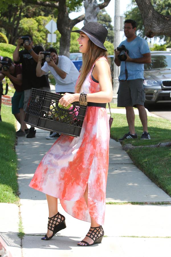 Jessica Alba shopping at Bel Bambini before heading to a baby shower in Hollywood on June 29, 2013