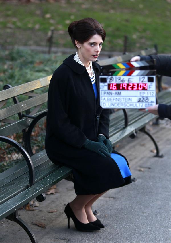 Ashley Greene filming Pan Am at Central Park in New York on December 12, 2011