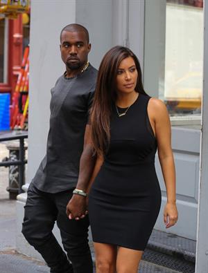 Kim Kardashian and Kanye West walk around SoHo in New York City 