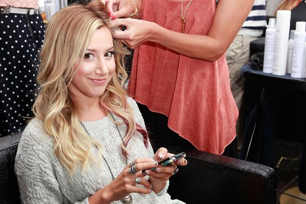 Ashley Tisdale attends the Colgate Optic White Beauty Bar at 901 Salon Day 1 at 901 Salon on June 1, 2012